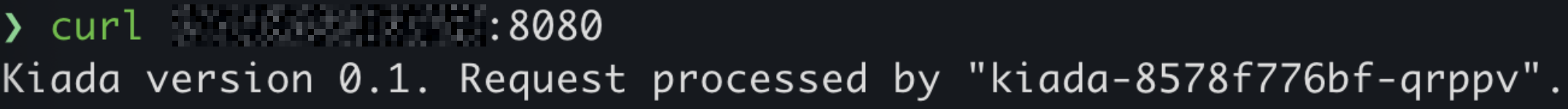 curl to the load balancer returning a response processed by the kiada pod